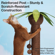ZEZE Coconut Tree Freestanding Cat Scratcher – Jute Rope Post, No Shredding, Interactive Cat Toy