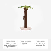 ZEZE Coconut Tree Freestanding Cat Scratcher – Jute Rope Post, No Shredding, Interactive Cat Toy